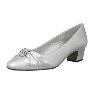 Easy Street Eloise Pump Silver Satin Rhinestone Bow - Size 6